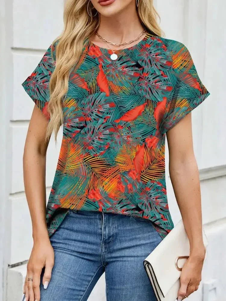 Printed Round Neck Short Sleeve Top - Update AvenueT-ShirtsTrendsi10010021258066810010021258066845e18d00 - 7adf - 415c - a259 - 800030f4d98d - Max - OriginOrange