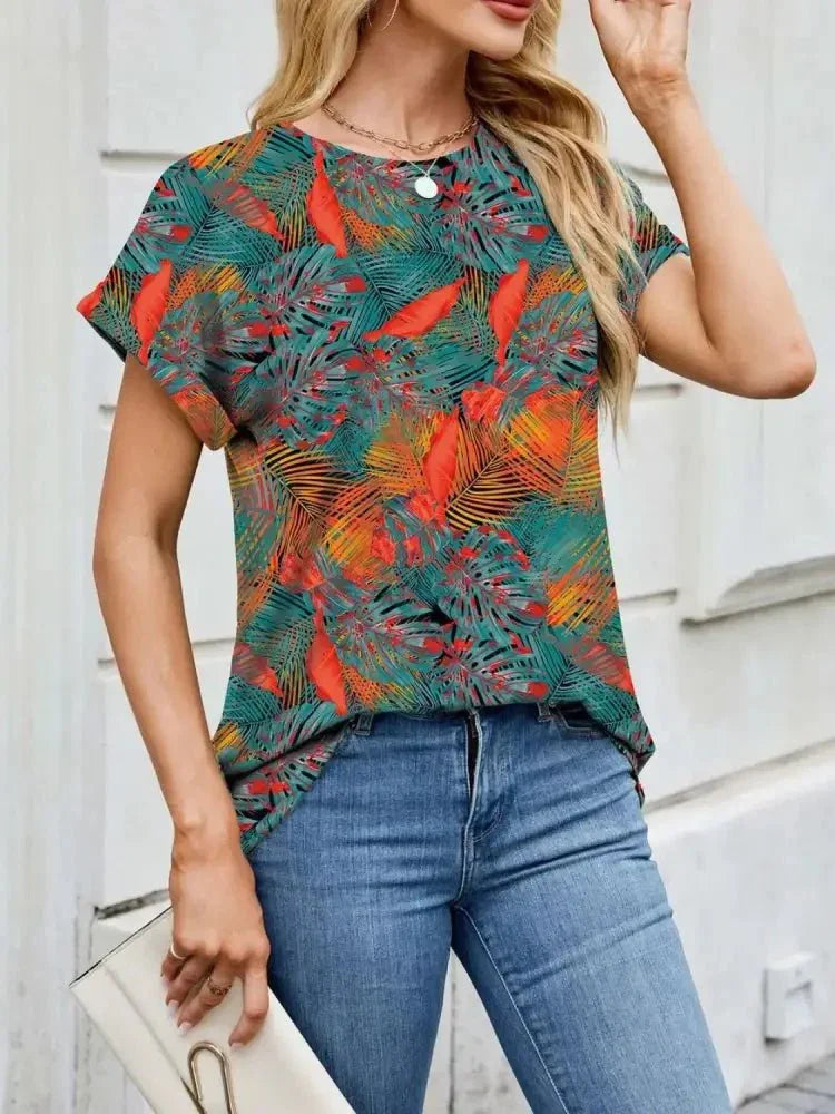 Printed Round Neck Short Sleeve Top - Update AvenueT-ShirtsTrendsi100100212580668100100212580668d8a9e81d - 7fe4 - 46c7 - bc08 - 63d96cab8fae - Max - OriginOrange
