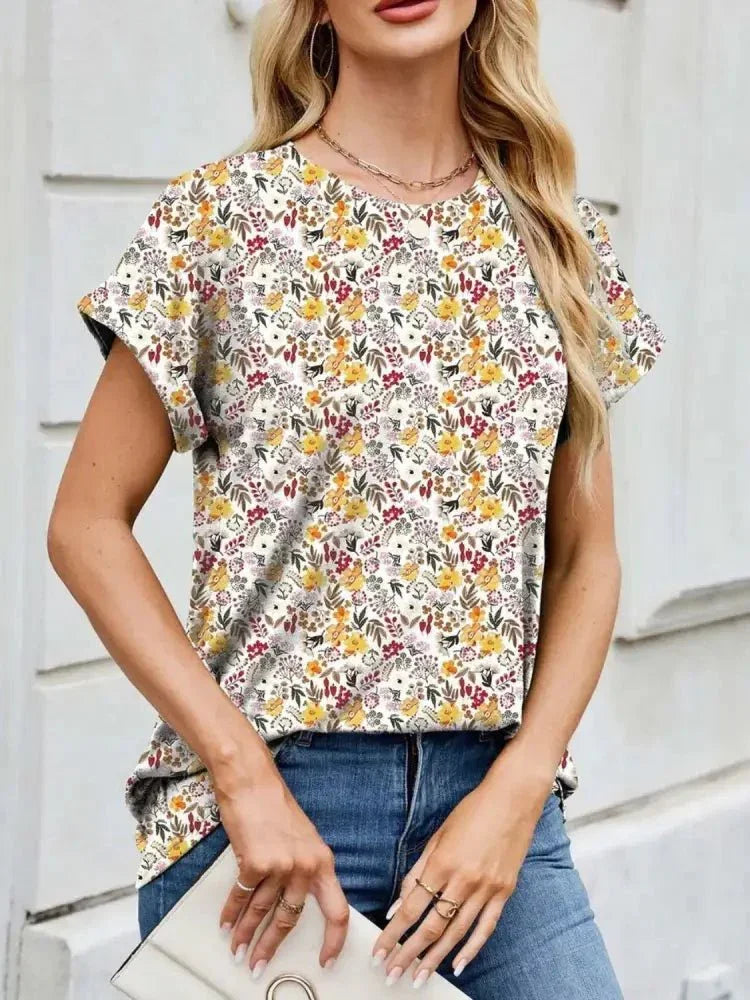 Printed Round Neck Short Sleeve Top - Update AvenueT-ShirtsTrendsi100100212581788100100212581788ce1dcdff - 3ada - 45d7 - 9a60 - 2effbc7eee30 - Max - OriginFloral