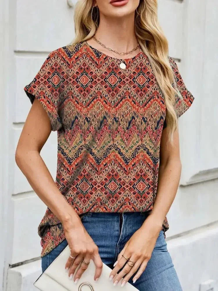 Printed Round Neck Short Sleeve Top - Update AvenueT-ShirtsTrendsi100100212581973100100212581973538dda3c - 6f44 - 4693 - 8e73 - 239a61fcd5c2 - Max - OriginTerracotta