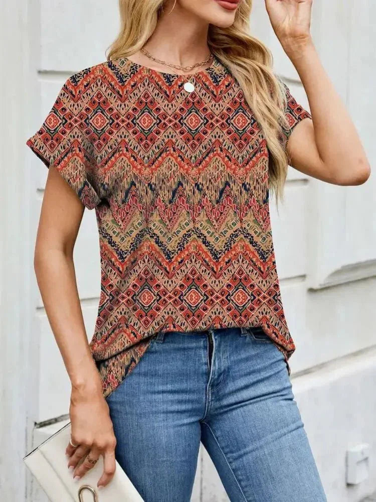 Printed Round Neck Short Sleeve Top - Update AvenueT-ShirtsTrendsi100100212581973100100212581973a05acdaa - b133 - 4b6b - a7d2 - cf859a62e226 - Max - OriginTerracotta