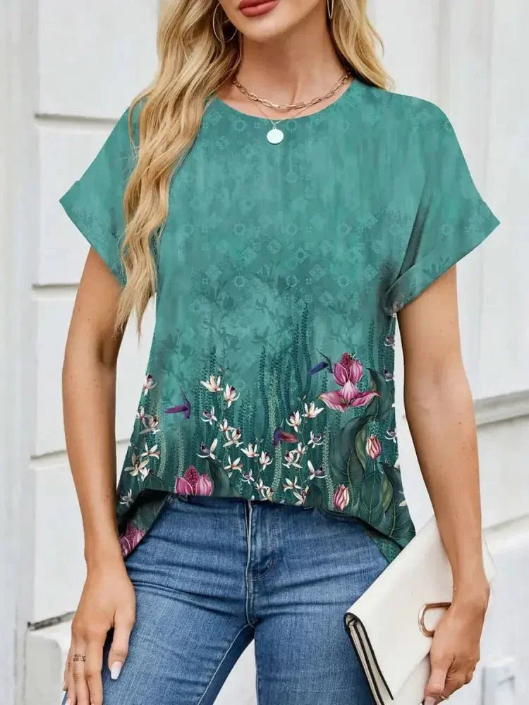 Printed Round Neck Short Sleeve Top - Update AvenueT-ShirtsTrendsi100100212586749100100212586749dea33a66 - 513e - 4072 - b5c9 - e00e889a069e - Max - OriginTeal