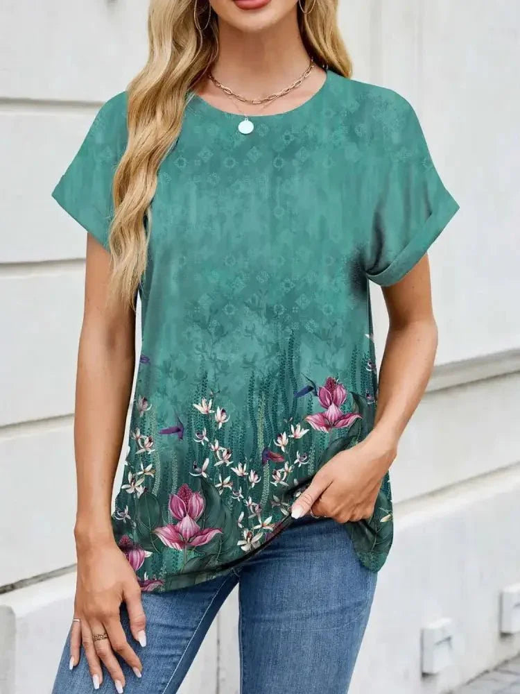 Printed Round Neck Short Sleeve Top - Update AvenueT-ShirtsTrendsi100100212586749100100212586749adf73ae2 - 5495 - 4883 - ba23 - 38f41d98cc0c - Max - OriginTeal