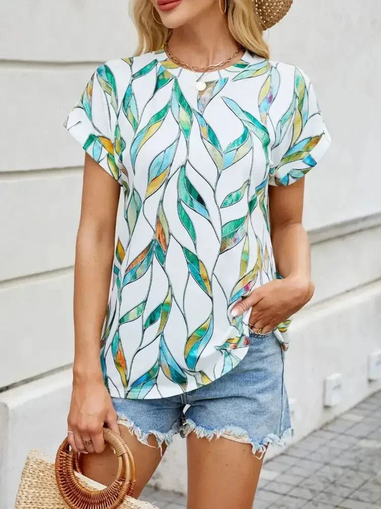 Printed Round Neck Short Sleeve Top - Update AvenueT-ShirtsTrendsi10010021258877310010021258877347817cdc - 9e1a - 472e - 9b6f - 60448a262fcc - Max - OriginTurquoise