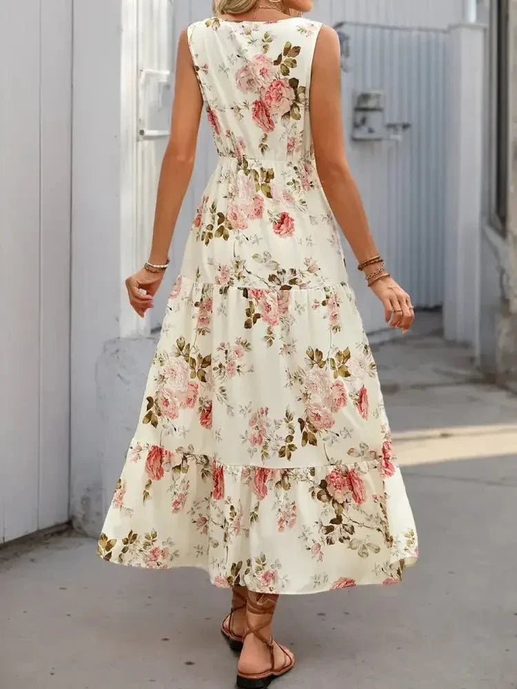 Printed Ruffled Hem V - Neck Sleeveless Dress - Update AvenueEffortless Elegance: DressesTrendsi1001001821117481001001821117481aa433f3 - f8e6 - 4fbd - 8e07 - 50d12b916297 - MaxCream