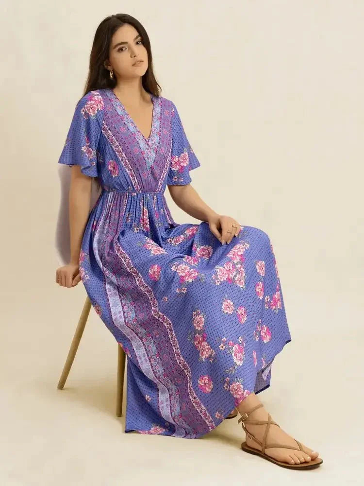 Printed Short Sleeve Midi Dress - Update AvenueBoho VibesTrendsi100100976801888100100976801888ac764cfc - 51e4 - 4043 - 9765 - 0f8d4a45ef71 - Max - OriginBlue Purple