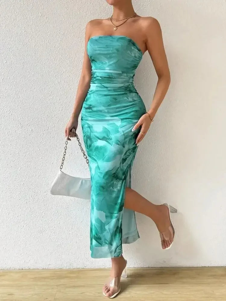 Printed Side Slit Tube Dress