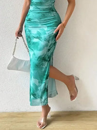 Printed Side Slit Tube Dress