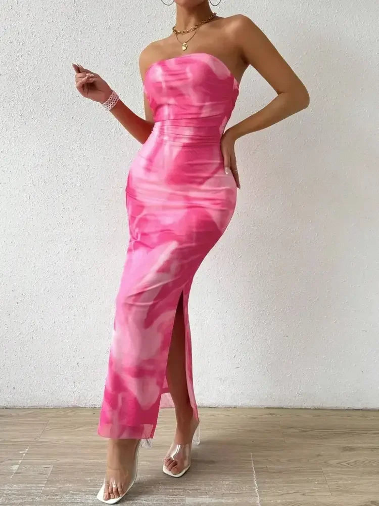 Printed Side Slit Tube Dress