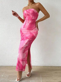 Printed Side Slit Tube Dress