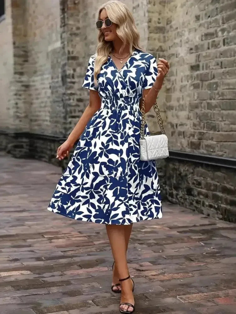 Printed Smocked Surplice Short Sleeve Dress - Update AvenueEffortless Elegance: DressesTrendsi1001004087546201001004087546200c66cc12 - b046 - 4c3a - b1fa - 11c0c0b35c95 - MaxPeacock Blue