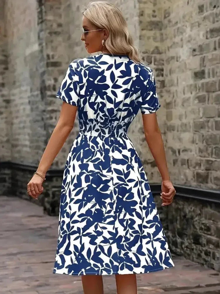 Printed Smocked Surplice Short Sleeve Dress - Update AvenueEffortless Elegance: DressesTrendsi100100408754620100100408754620f82fc465 - 0124 - 462e - 8d18 - 29ca3525fdda - MaxPeacock Blue