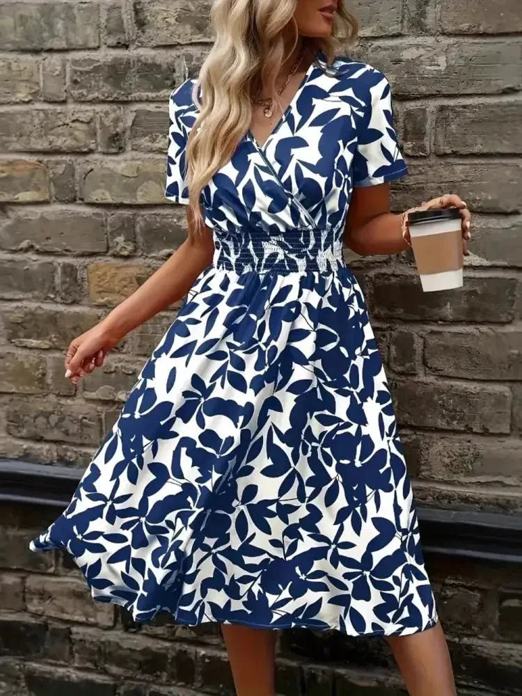 Printed Smocked Surplice Short Sleeve Dress - Update AvenueEffortless Elegance: DressesTrendsi10010040875462010010040875462021ff0c74 - bb86 - 4942 - ba06 - 17f583b0d39c - MaxPeacock Blue