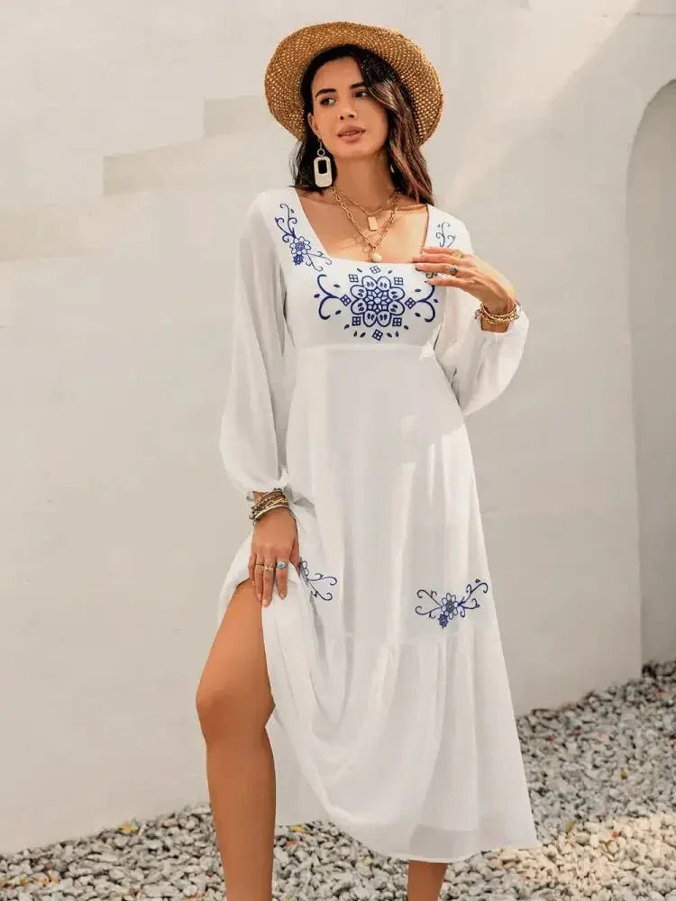 Printed Square Neck Balloon Sleeve Dress - Update AvenueBoho VibesTrendsi100100729381480100100729381480ddca0d83 - 1c7a - 4552 - b5e0 - 028e74aab00a - MaxWhite