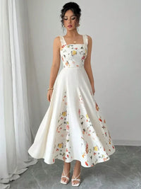 Printed Square Neck Midi Dress