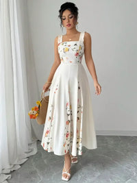 Printed Square Neck Midi Dress
