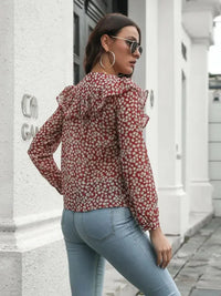 Printed Statement Collar Long Sleeve Blouse - Update AvenueTrendsi100101681033630100101681033630d56243ecadf04d0f854448dfe16106bc - MaxDeep Red