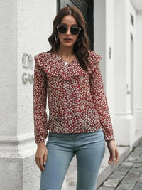 Printed Statement Collar Long Sleeve Blouse - Update AvenueTrendsi1001016810336301001016810336308873eb52d5e245a8b875787b933913ad - MaxDeep Red