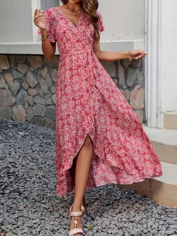 Printed Surplice Maxi Dress with Flutter Sleeves - Update AvenueTrendsi1001002933590361001002933590364c081168 - 6106 - 40c2 - 93cb - 5840c68fd358 - Max - OriginRed