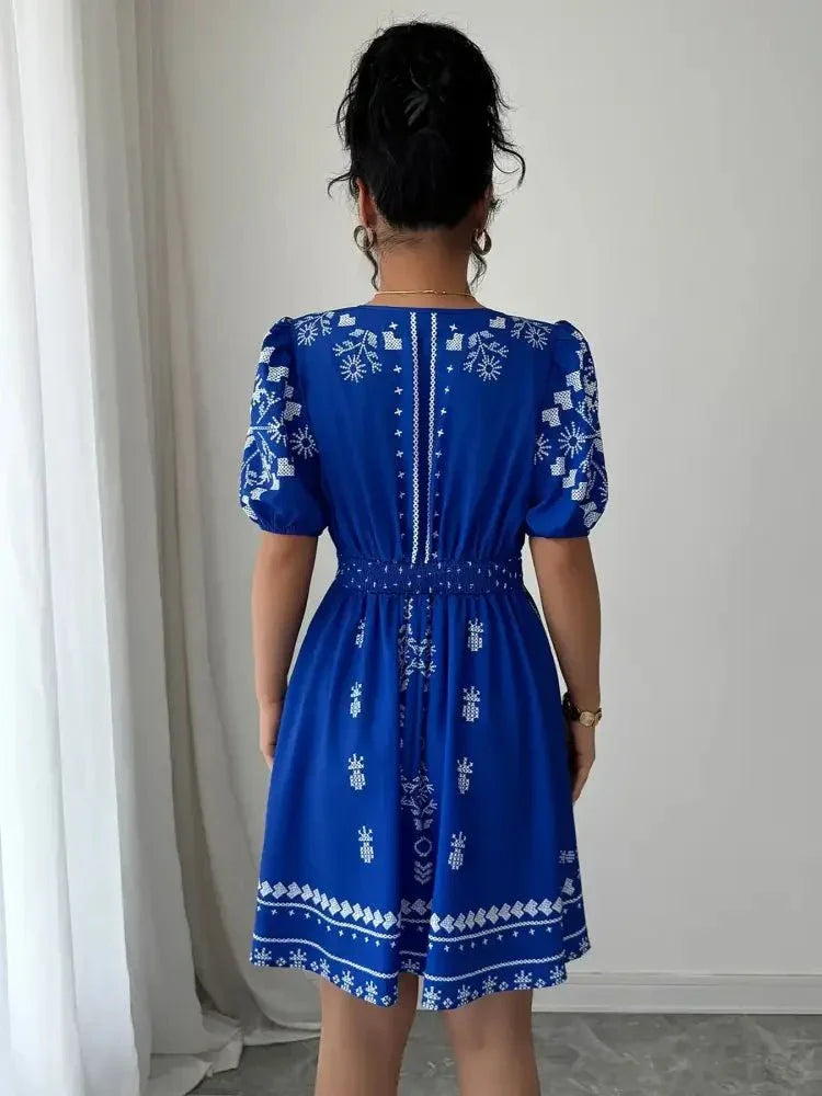 Printed Surplice Puff Sleeve Mini Dress - Update AvenueCasual DressesTrendsi100100519521311100100519521311Printed Surplice Puff Sleeve Mini DressRoyal Blue