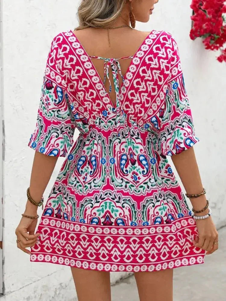 Printed Tie Back Half Sleeve Mini Dress - Update AvenueEffortless Elegance: DressesTrendsi1001004784045231001004784045232db6d82a - b361 - 4a45 - 815d - dcd8d8222c50 - Max - OriginHot Pink