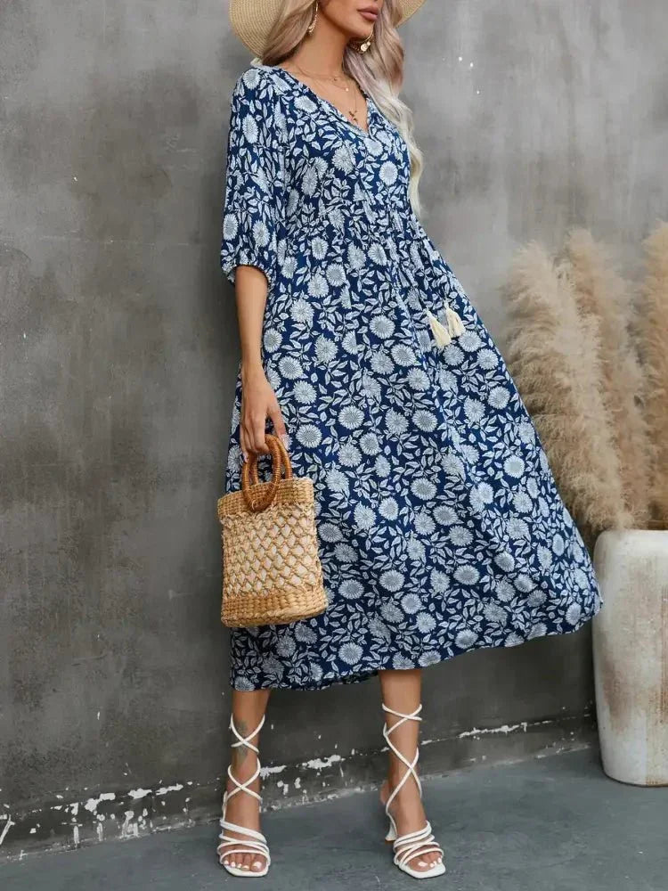 Printed Tie Neck Midi Dress - Update AvenueTrendsi10010033950013810010033950013889845120230f4bfea94510a19d193261 - Max - OriginNavy