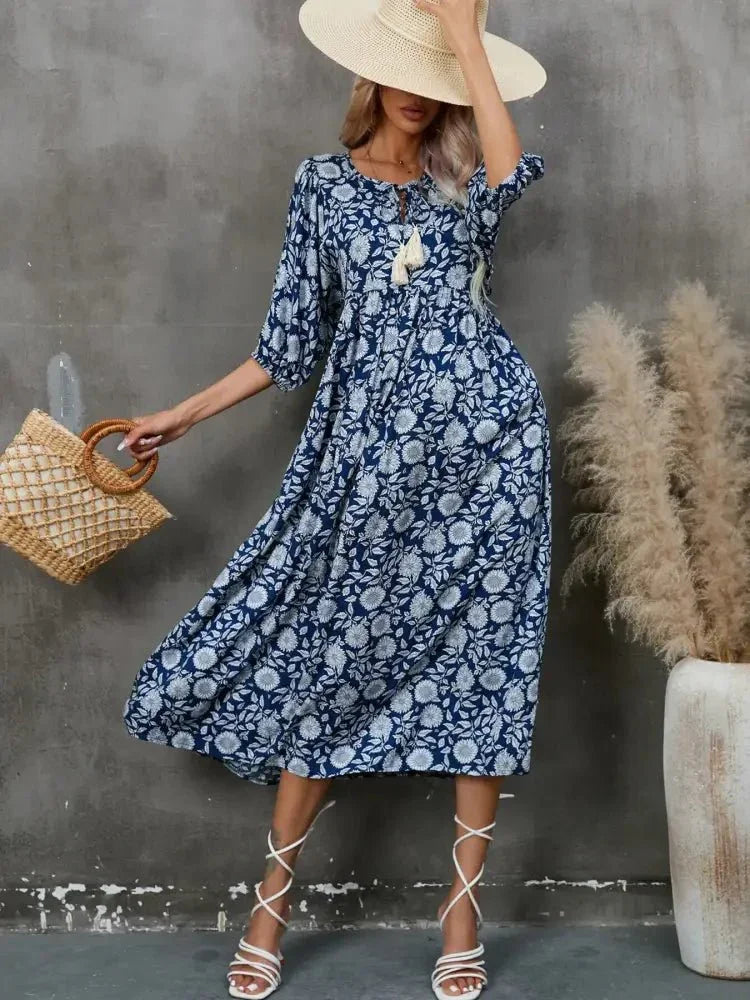 Printed Tie Neck Midi Dress - Update AvenueTrendsi100100339500138100100339500138024f87c28f16455695768d11d93fb1eb - Max - OriginNavy