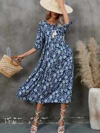 Printed Tie Neck Midi Dress - Update AvenueTrendsi100100339500138100100339500138024f87c28f16455695768d11d93fb1eb - Max - OriginNavy