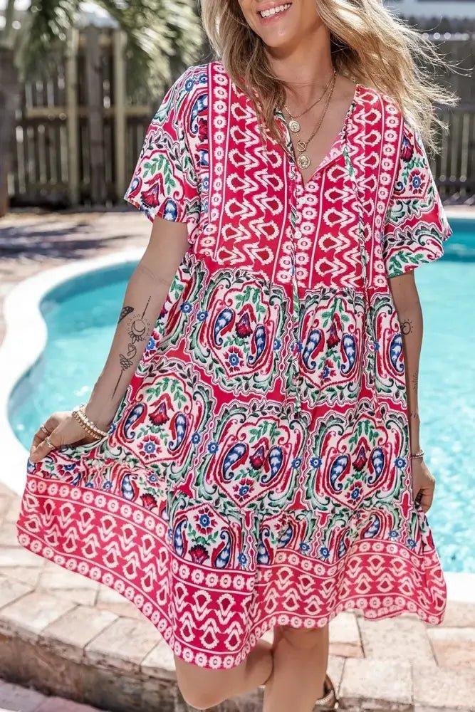 Printed Tie Neck Short Sleeve Dress - Update AvenueBoho VibesTrendsi1001004737129141001004737129141a3dfacb - 59e2 - 4c30 - a851 - 8aabd3bd93e5 - MaxFloral