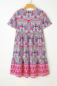 Printed Tie Neck Short Sleeve Dress - Update AvenueBoho VibesTrendsi100100473712914100100473712914321e52e2 - 0202 - 420c - a680 - 9003d578f38d - MaxFloral