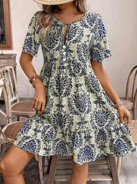 Printed Tie Neck Short Sleeve Dress - Update AvenueBoho VibesTrendsi10010047645113610010047645113640e169fb - 1e23 - 4405 - 866d - f792ab2b0f40 - MaxBeige