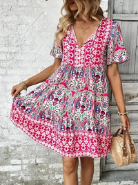 Printed Tie Neck Short Sleeve Dress - Update AvenueBoho VibesTrendsi100100476451566100100476451566cda85c93 - 86bc - 4dc1 - b021 - 85bd75a92cd4 - MaxPink