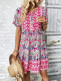 Printed Tie Neck Short Sleeve Dress - Update AvenueBoho VibesTrendsi100100476451566100100476451566a973b893 - f3e4 - 4026 - ac6d - b61500cfa8b3 - MaxPink