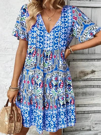 Printed Tie Neck Short Sleeve Dress - Update AvenueBoho VibesTrendsi100100476451628100100476451628b42f6366 - 4c15 - 4115 - 97a3 - ae784d576655 - MaxBlue