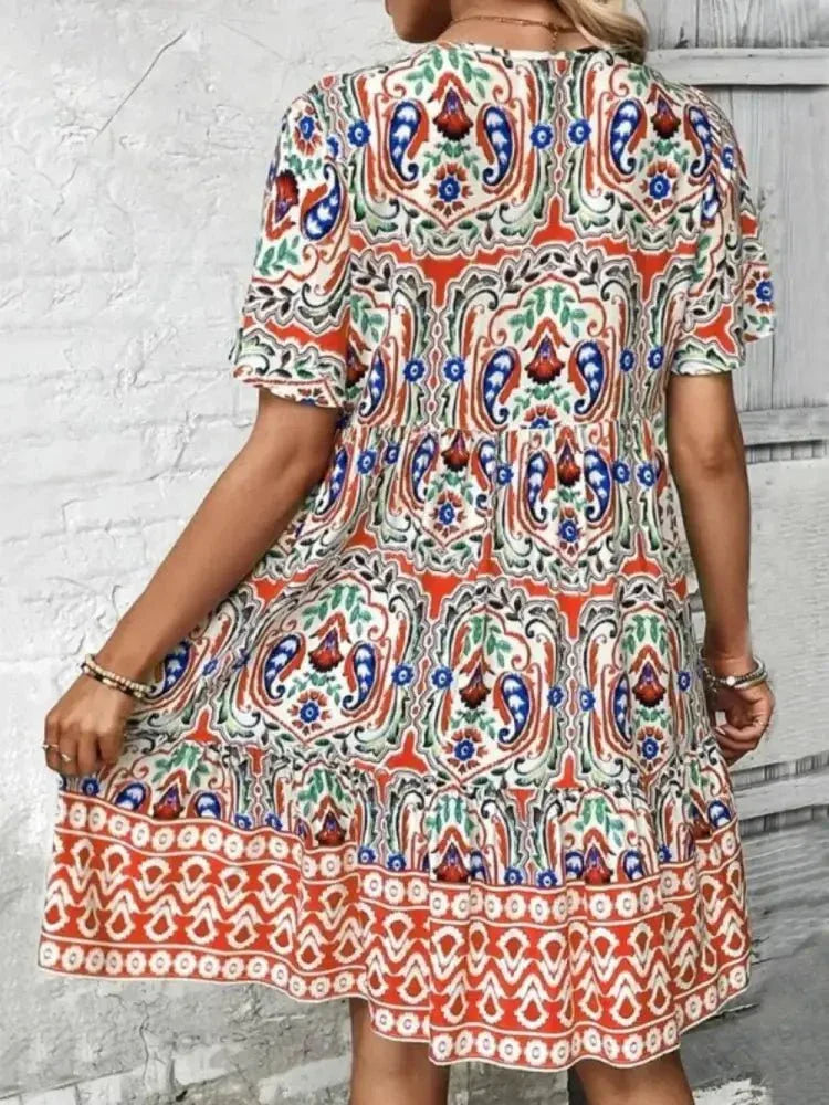 Printed Tie Neck Short Sleeve Dress - Update AvenueBoho VibesTrendsi10010047645626310010047645626325c7f7ea - ef3e - 4ef0 - 8218 - 69fab55d84df - MaxSherbet
