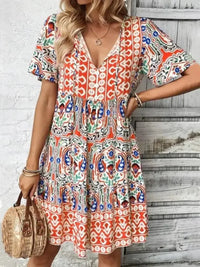 Printed Tie Neck Short Sleeve Dress - Update AvenueBoho VibesTrendsi10010047645626310010047645626346f9fb53 - a108 - 4e54 - bbd1 - 6438dc332c66 - MaxSherbet