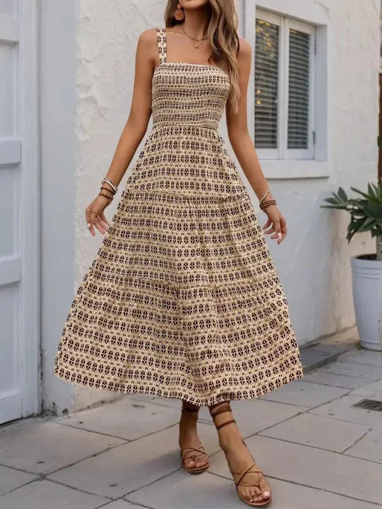 Printed Tiered Wide Strap Midi Dress - Update AvenueEffortless Elegance: DressesTrendsi100100435809428100100435809428bf196594 - da4b - 45bf - aefa - 49a5eb022027 - MaxCamel