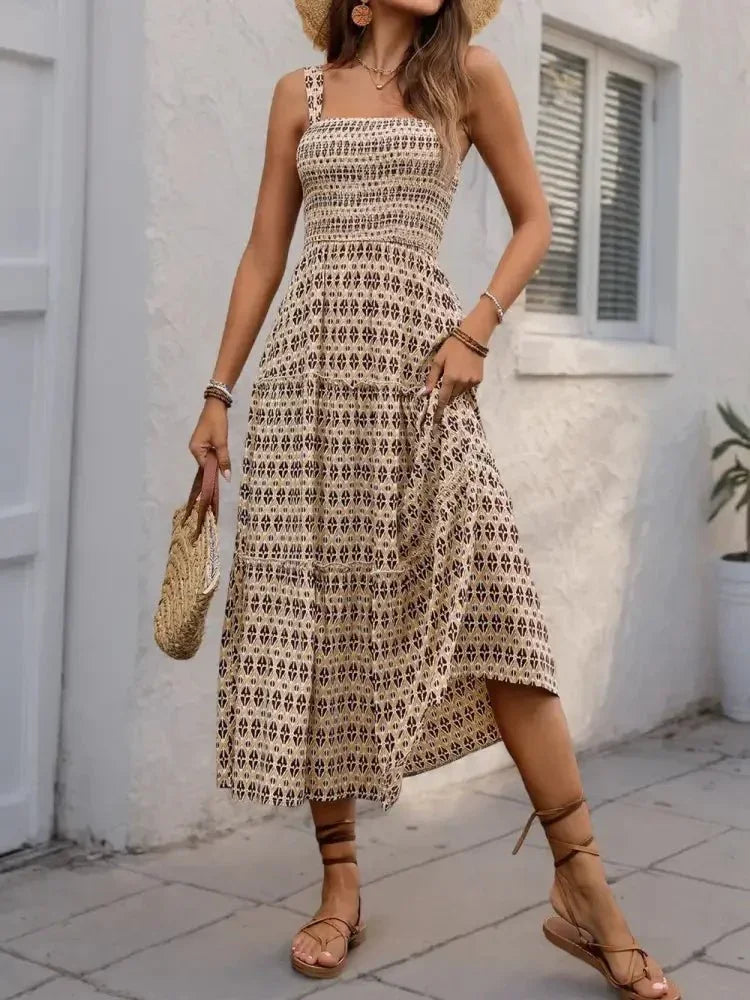 Printed Tiered Wide Strap Midi Dress - Update AvenueEffortless Elegance: DressesTrendsi100100435809428100100435809428c5abcaae - 9782 - 4ab2 - 8b5a - 569af3e83987 - MaxCamel