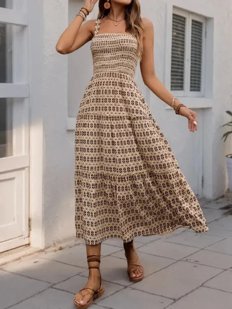 Printed Tiered Wide Strap Midi Dress - Update AvenueEffortless Elegance: DressesTrendsi10010043580942810010043580942834d9c962 - 510a - 4110 - a92a - 610c623fa627 - MaxCamel