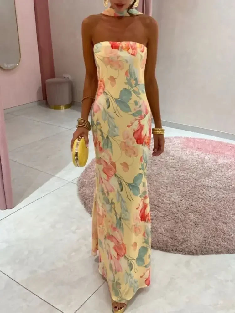 Printed Tube Maxi Dress