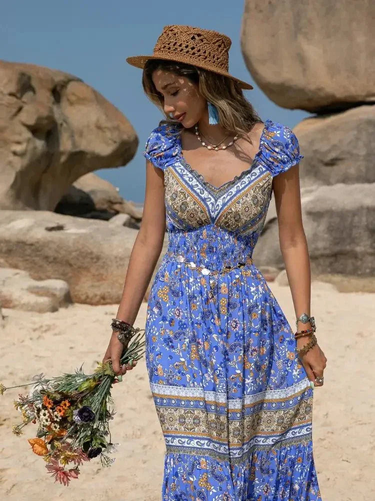Printed V - Neck Cap Sleeve Midi Dress - Update AvenueBoho VibesTrendsi1001005779113461001005779113466c4f0bcf - 0ed2 - 4020 - b7cf - 6e267189d844 - Max - OriginBlue