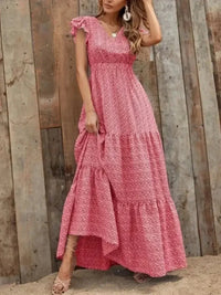 Printed V - Neck Ruffled Cap Sleeve Maxi Dress - Update AvenueEffortless Elegance: DressesTrendsi100100167920613100100167920613a92262c1 - a256 - 4405 - bea1 - 6c4b3790d678 - Max - OriginScarlet