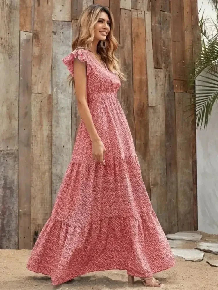 Printed V - Neck Ruffled Cap Sleeve Maxi Dress - Update AvenueEffortless Elegance: DressesTrendsi10010016792061310010016792061353a4bdd0 - 0d08 - 4afa - 868a - d0b692979db2 - Max - OriginScarlet