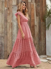 Printed V - Neck Ruffled Cap Sleeve Maxi Dress - Update AvenueEffortless Elegance: DressesTrendsi10010016792061310010016792061353a4bdd0 - 0d08 - 4afa - 868a - d0b692979db2 - Max - OriginScarlet