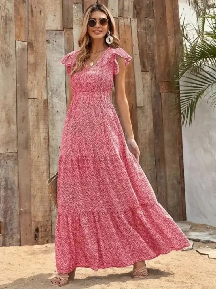 Printed V - Neck Ruffled Cap Sleeve Maxi Dress - Update AvenueEffortless Elegance: DressesTrendsi100100167920613100100167920613d9036090 - 45ab - 4242 - 890c - fffb07f890ef - Max - OriginScarlet