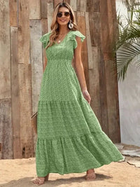 Printed V - Neck Ruffled Cap Sleeve Maxi Dress - Update AvenueEffortless Elegance: DressesTrendsi100100167920685100100167920685e6489705 - 56e4 - 4519 - a1eb - 7fbd7249e413 - Max - OriginGreen