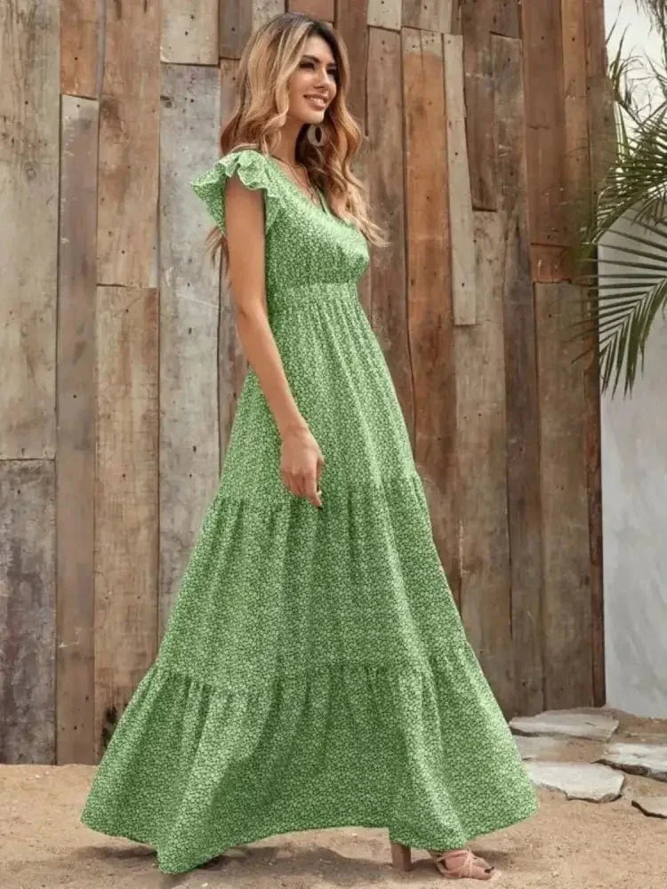 Printed V - Neck Ruffled Cap Sleeve Maxi Dress - Update AvenueEffortless Elegance: DressesTrendsi100100167920685100100167920685379f26d1 - 44e7 - 424b - a016 - 03194e817428 - Max - OriginGreen