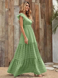 Printed V - Neck Ruffled Cap Sleeve Maxi Dress - Update AvenueEffortless Elegance: DressesTrendsi100100167920685100100167920685379f26d1 - 44e7 - 424b - a016 - 03194e817428 - Max - OriginGreen