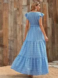 Printed V - Neck Ruffled Cap Sleeve Maxi Dress - Update AvenueEffortless Elegance: DressesTrendsi100100167925485100100167925485dd741594 - 2343 - 4ac1 - a8e4 - 7c443d6db3ba - Max - OriginSky Blue