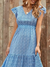 Printed V - Neck Ruffled Cap Sleeve Maxi Dress - Update AvenueEffortless Elegance: DressesTrendsi100100167925485100100167925485e5d60df6 - 78df - 4668 - a108 - 007b31dd509c - Max - OriginSky Blue